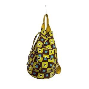 Ecototes Canvas Drawstring Bucket Backpack Geometric Print Yellow Brown